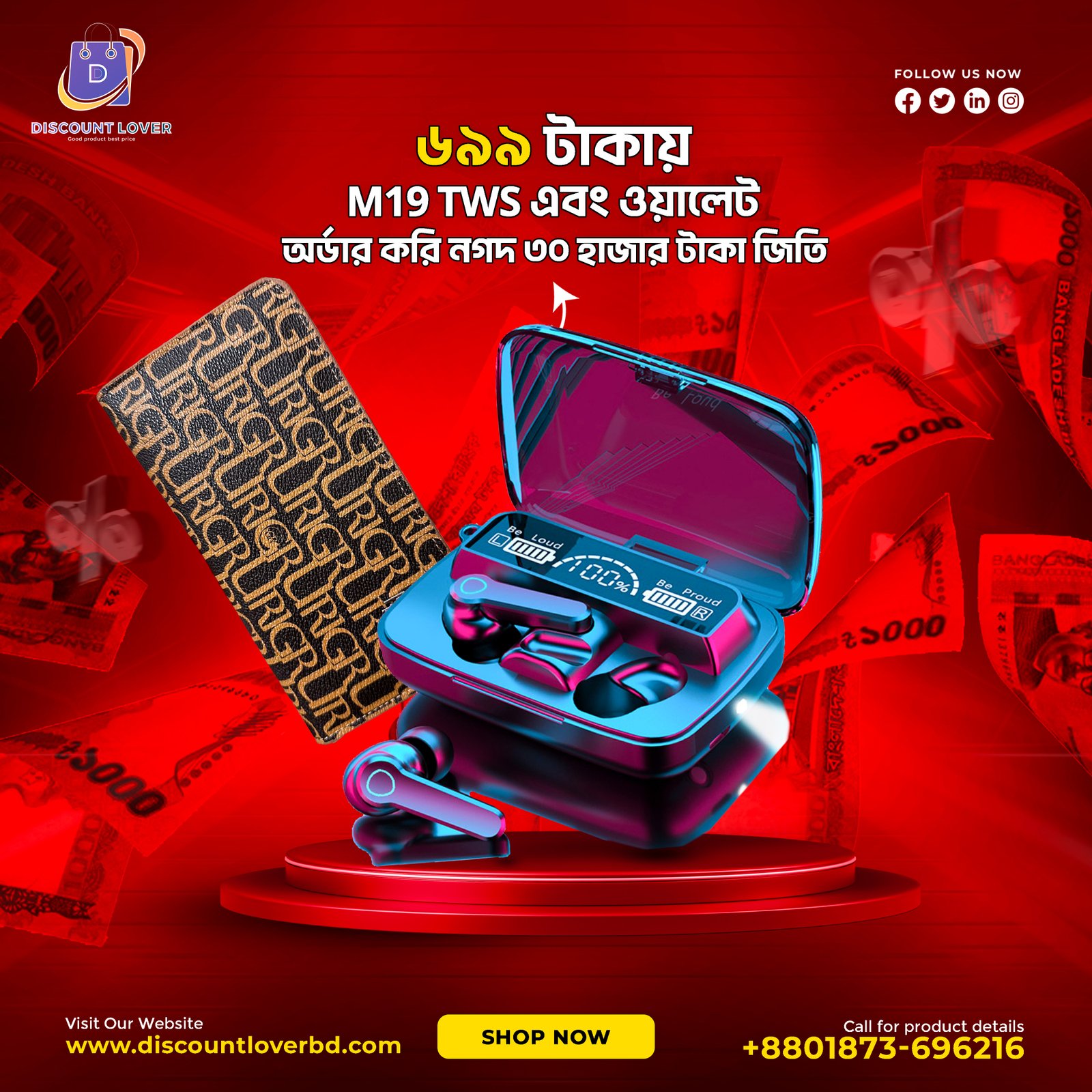 Combo pack 2 ( M19 TWS & Chaines Long stylist Wallet)